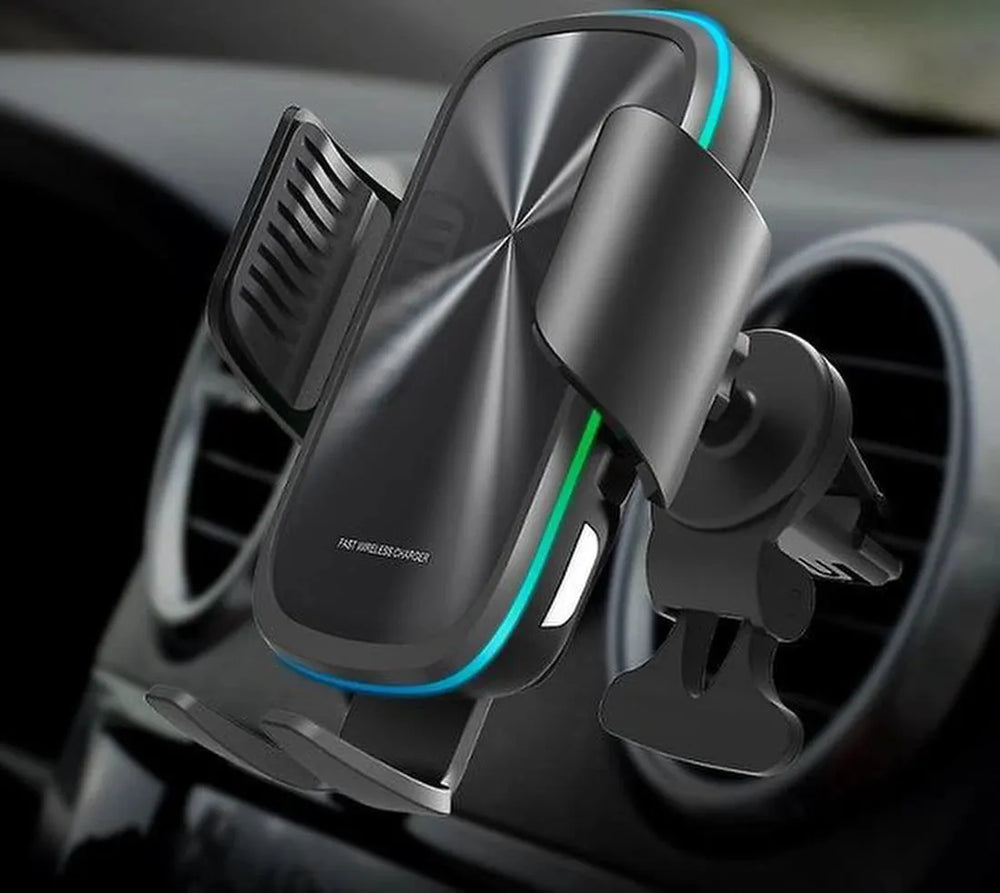 Draadloze autolader – 15W Qi snelladen – Telefoonhouder ventilatierooster & voorruit – Geschikt voor iPhone/Samsung Galaxy – Zwart-Ilumina Benelux