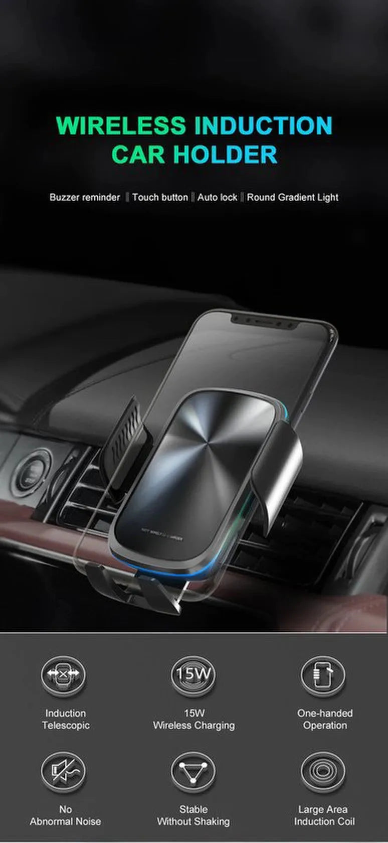 Draadloze autolader – 15W Qi snelladen – Telefoonhouder ventilatierooster & voorruit – Geschikt voor iPhone/Samsung Galaxy – Zwart-Ilumina Benelux