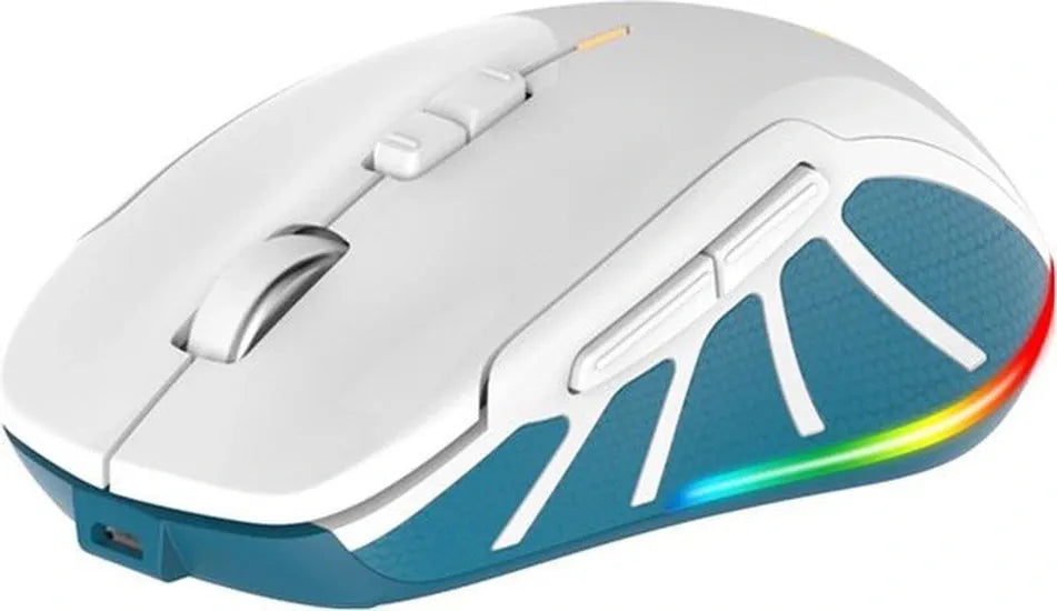 Draadloze muis – RGB LED verlichting – Oplaadbaar – Ergonomisch stil – DPI-knop – Wit-Muis-Ilumina Benelux