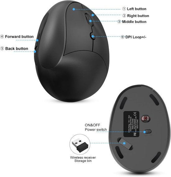 Draadloze verticale muis – Ergonomisch ontwerp – 2,4 GHz verbinding – Voor thuis en kantoor – Zwart-Muis-Ilumina Benelux