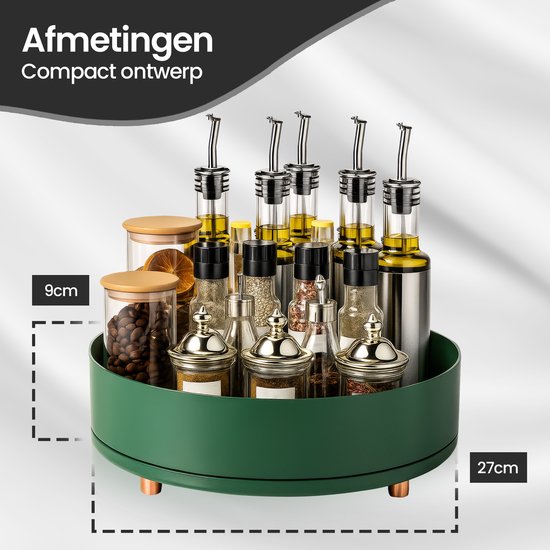 Draaiplateau organizer – 360° roterend kruidenrek Lazy Susan Ø27 cm – antislip groot formaat – groen-Kruidenrek-Ilumina Benelux