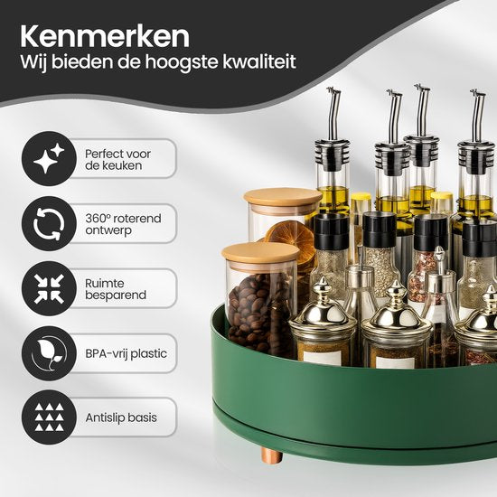 Draaiplateau organizer – 360° roterend kruidenrek Lazy Susan Ø27 cm – antislip groot formaat – groen-Kruidenrek-Ilumina Benelux