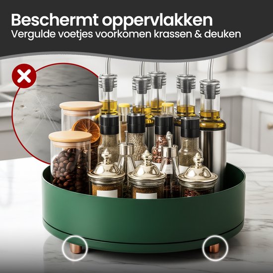 Draaiplateau organizer – 360° roterend kruidenrek Lazy Susan Ø27 cm – antislip groot formaat – groen-Kruidenrek-Ilumina Benelux