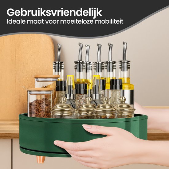 Draaiplateau organizer – 360° roterend kruidenrek Lazy Susan Ø27 cm – antislip groot formaat – groen-Kruidenrek-Ilumina Benelux