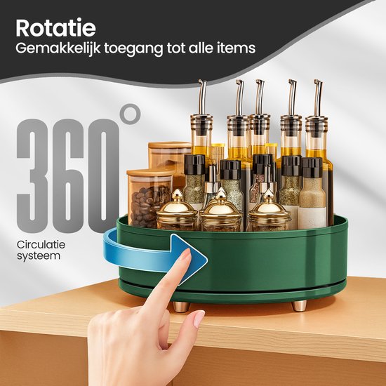 Draaiplateau organizer – 360° roterend kruidenrek Lazy Susan Ø27 cm – antislip groot formaat – groen-Kruidenrek-Ilumina Benelux