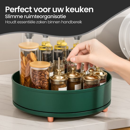 Draaiplateau organizer – 360° roterend kruidenrek Lazy Susan Ø27 cm – antislip groot formaat – groen-Kruidenrek-Ilumina Benelux