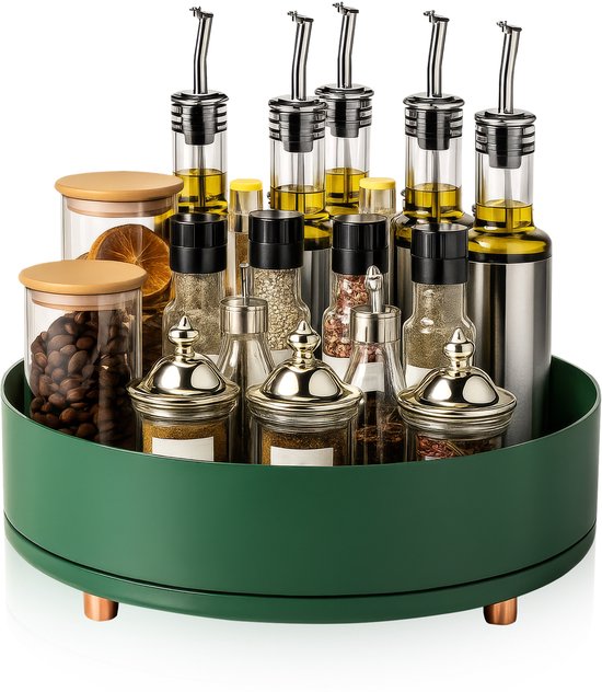 Draaiplateau organizer – 360° roterend kruidenrek Lazy Susan Ø27 cm – antislip groot formaat – groen-Kruidenrek-Ilumina Benelux