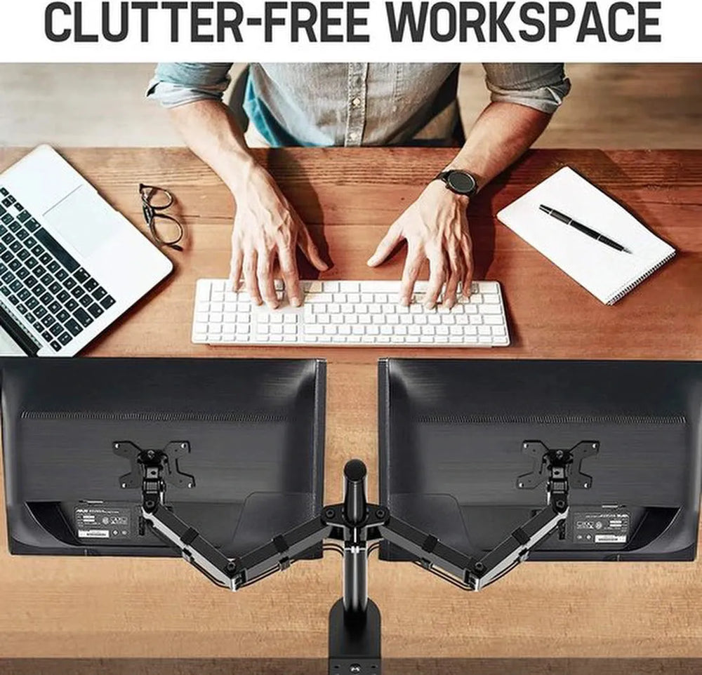 Dubbele monitorarm bureau – Monitor beugel 2 schermen – Universeel – VESA 75x75/100x100 – Zwart-Monitorbeugel-Ilumina Benelux