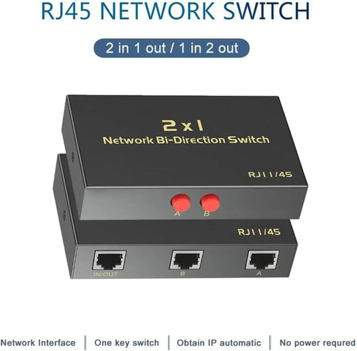 Ethernet Switch RJ45 – 2 Poorts Netwerkswitch Selector – 2-in 1-uit / 1-in 2-uit – Gigabit – Metalen Behuizing – Plug & Play-Netwerkswitch-Ilumina Benelux