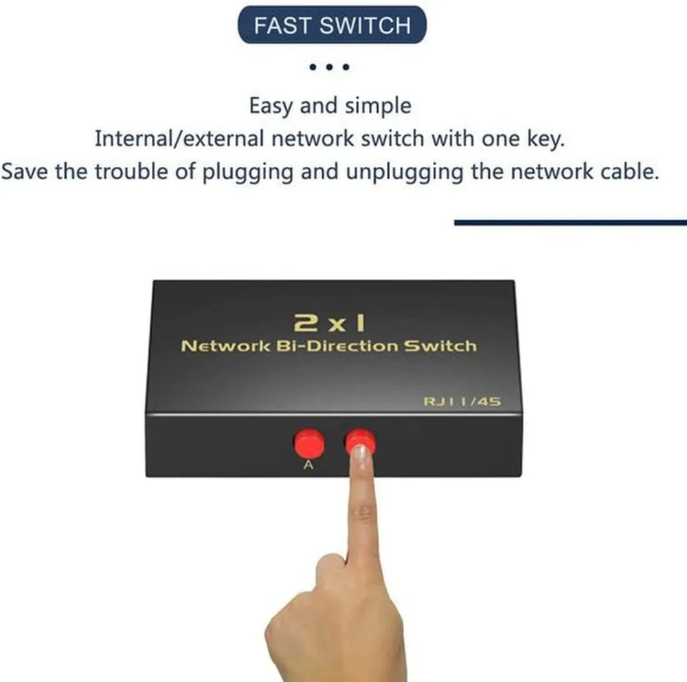 Ethernet Switch RJ45 – 2 Poorts Netwerkswitch Selector – 2-in 1-uit / 1-in 2-uit – Gigabit – Metalen Behuizing – Plug & Play-Netwerkswitch-Ilumina Benelux