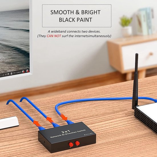 Ethernet Switch RJ45 – 2 Poorts Netwerkswitch Selector – 2-in 1-uit / 1-in 2-uit – Gigabit – Metalen Behuizing – Plug & Play-Netwerkswitch-Ilumina Benelux