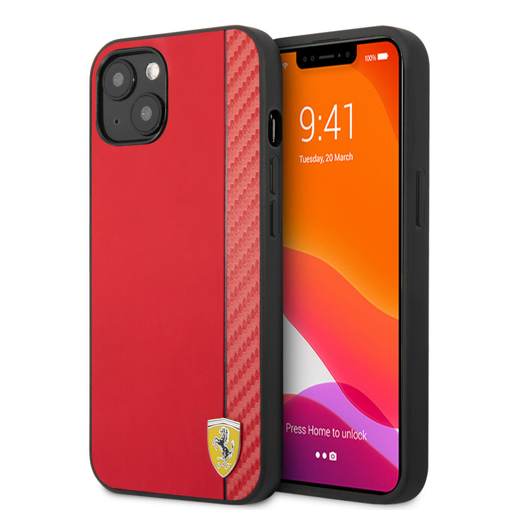 Ferrari iPhone 13 & 14 Hardcase Backcover - Carbon - Rood-Hoesjes-Ilumina Benelux