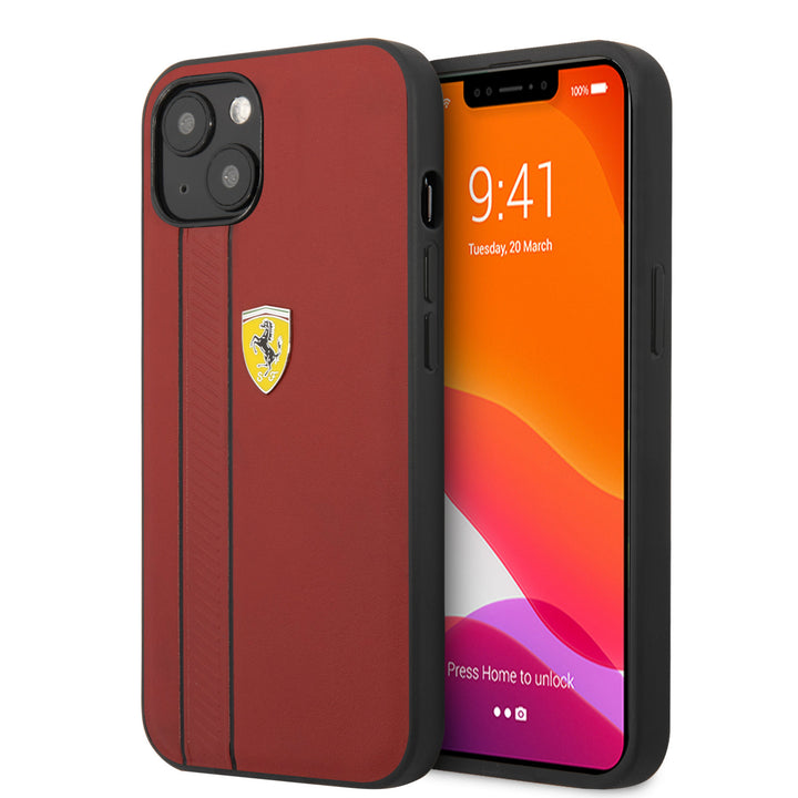 Ferrari iPhone 13 & 14 Hardcase Backcover - Debossed Stripes - Rood-Hoesjes-Ilumina Benelux