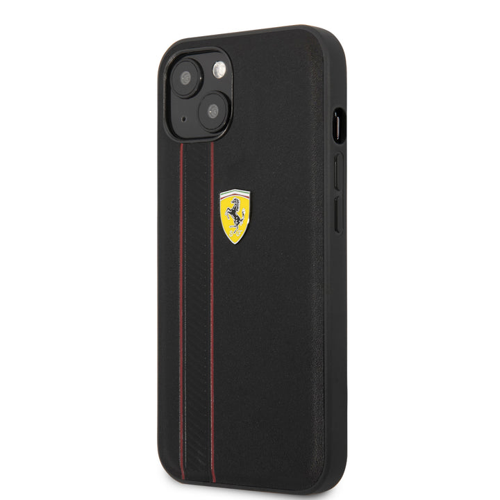 Ferrari iPhone 13 & 14 Hardcase Backcover - Debossed Stripes - Zwart-Hoesjes-Ilumina Benelux
