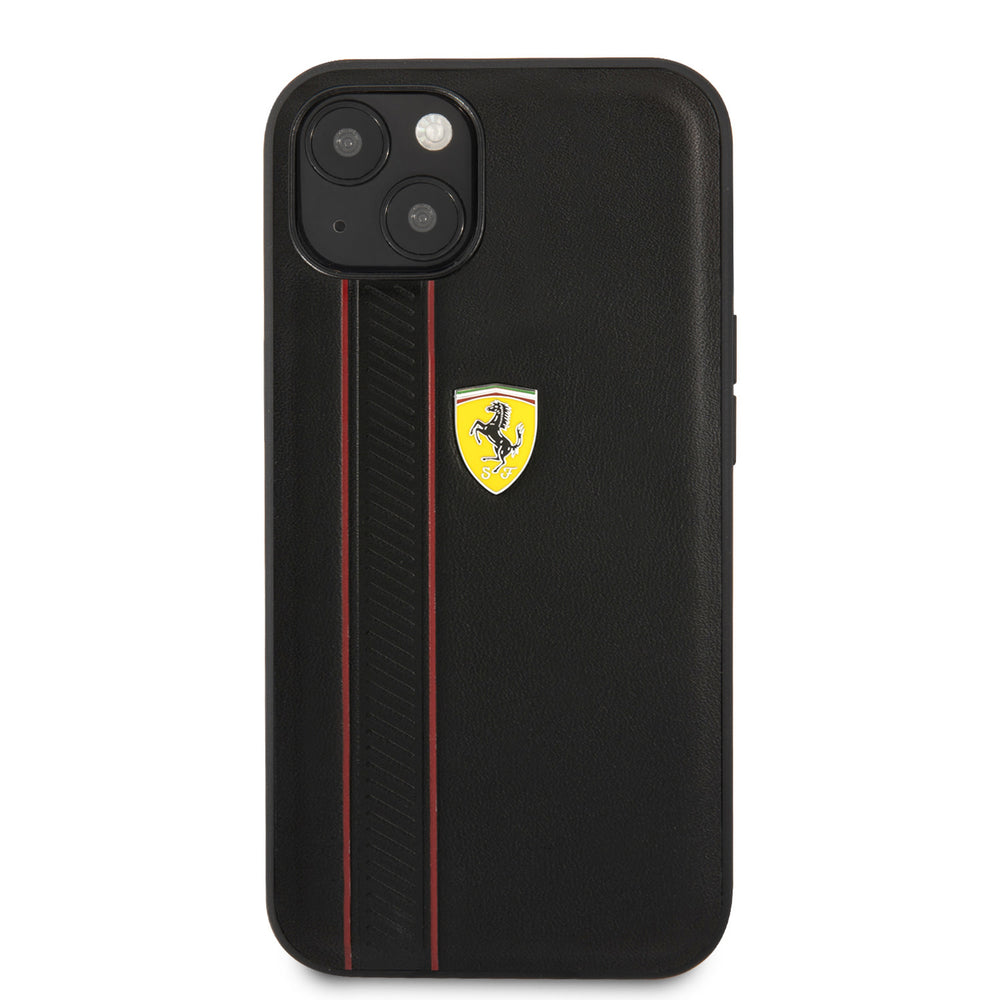 Ferrari iPhone 13 & 14 Hardcase Backcover - Debossed Stripes - Zwart-Hoesjes-Ilumina Benelux