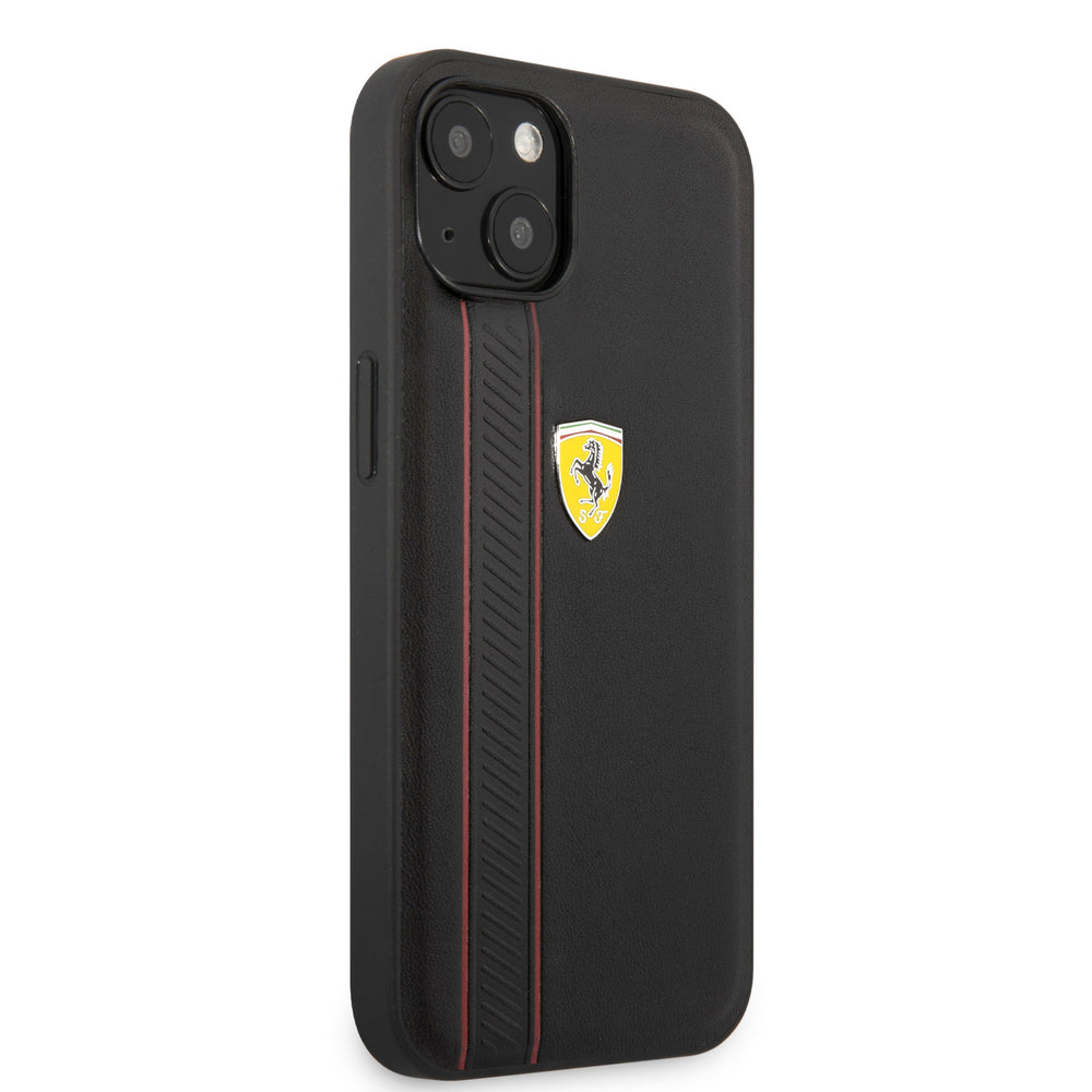 Ferrari iPhone 13 & 14 Hardcase Backcover - Debossed Stripes - Zwart-Hoesjes-Ilumina Benelux