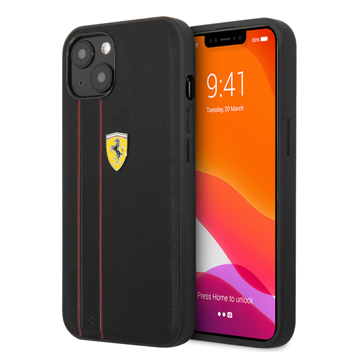 Ferrari iPhone 13 & 14 Hardcase Backcover - Debossed Stripes - Zwart-Hoesjes-Ilumina Benelux