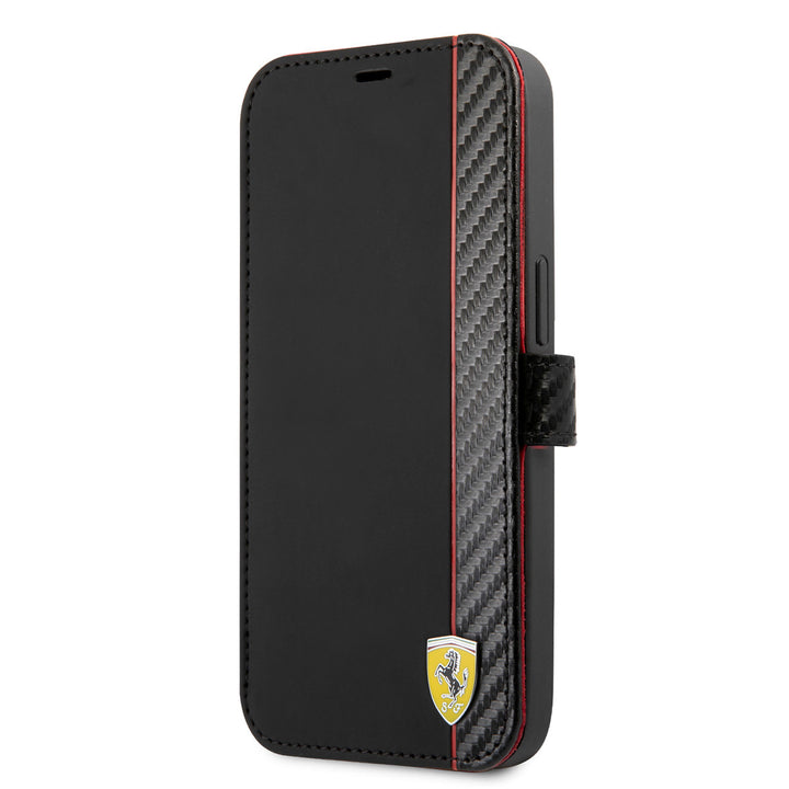 Ferrari iPhone 13 Mini Book Case hoesje - Carbon Stripe - Zwart-Hoesjes-Ilumina Benelux