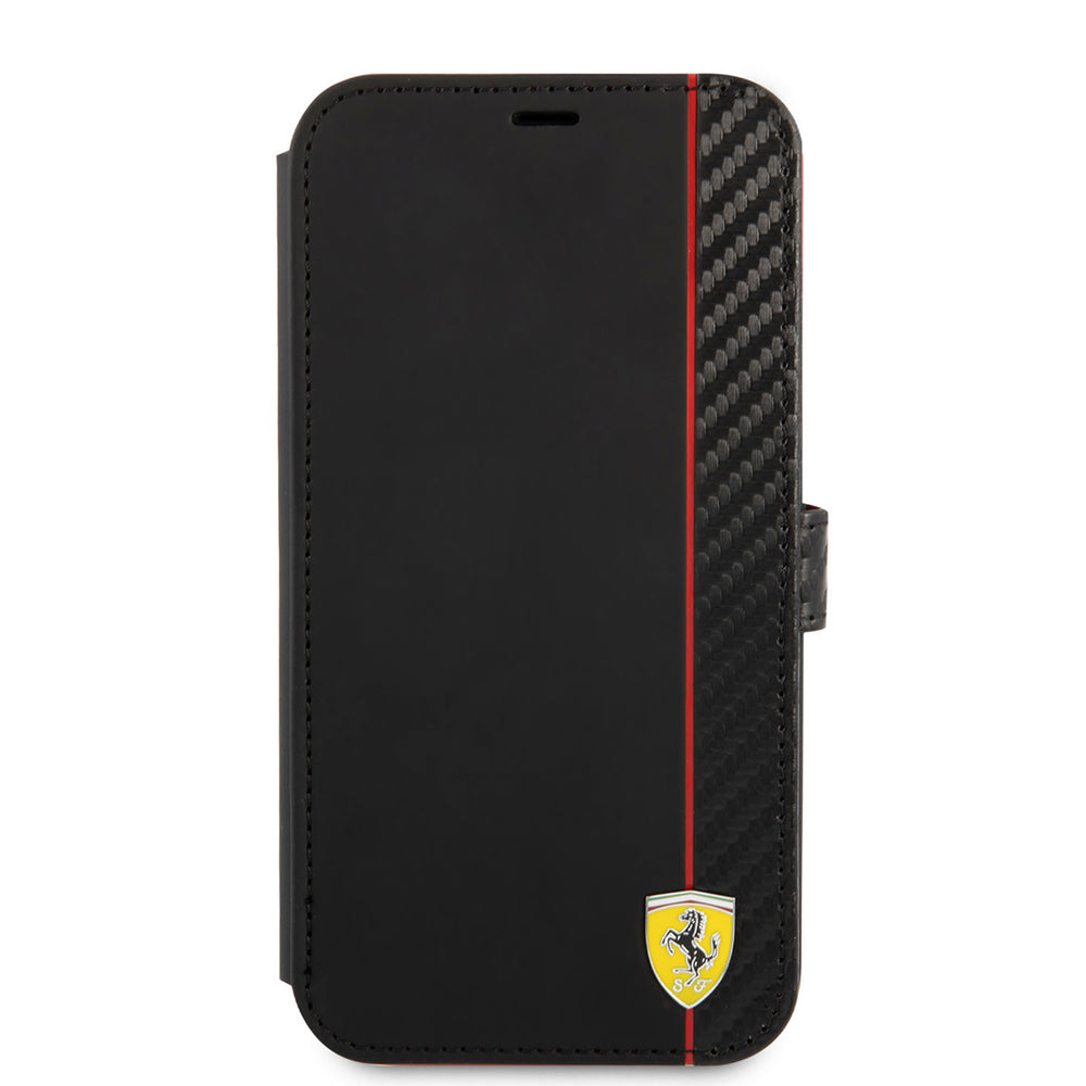 Ferrari iPhone 13 Mini Book Case hoesje - Carbon Stripe - Zwart-Hoesjes-Ilumina Benelux