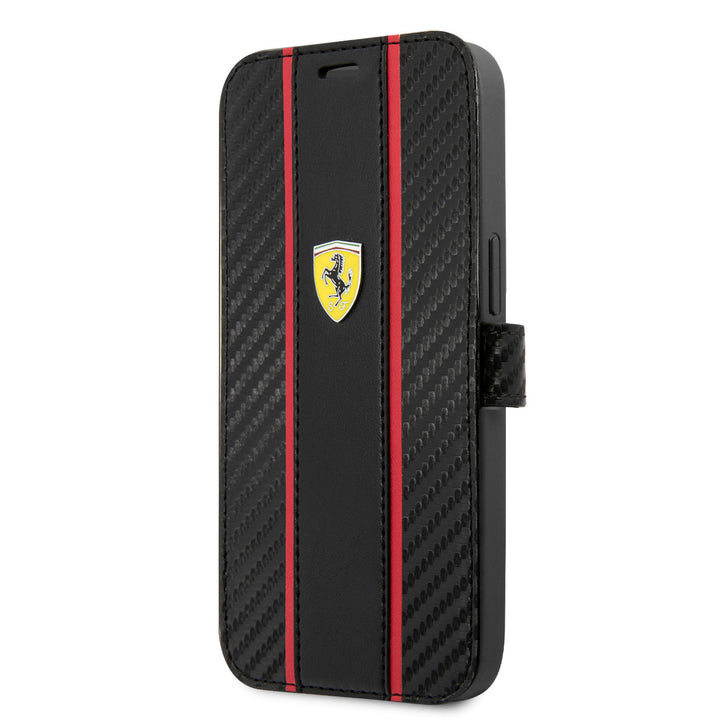 Ferrari iPhone 13 Mini Book Case hoesje - Smooth Tire Stripe - Zwart-Hoesjes-Ilumina Benelux
