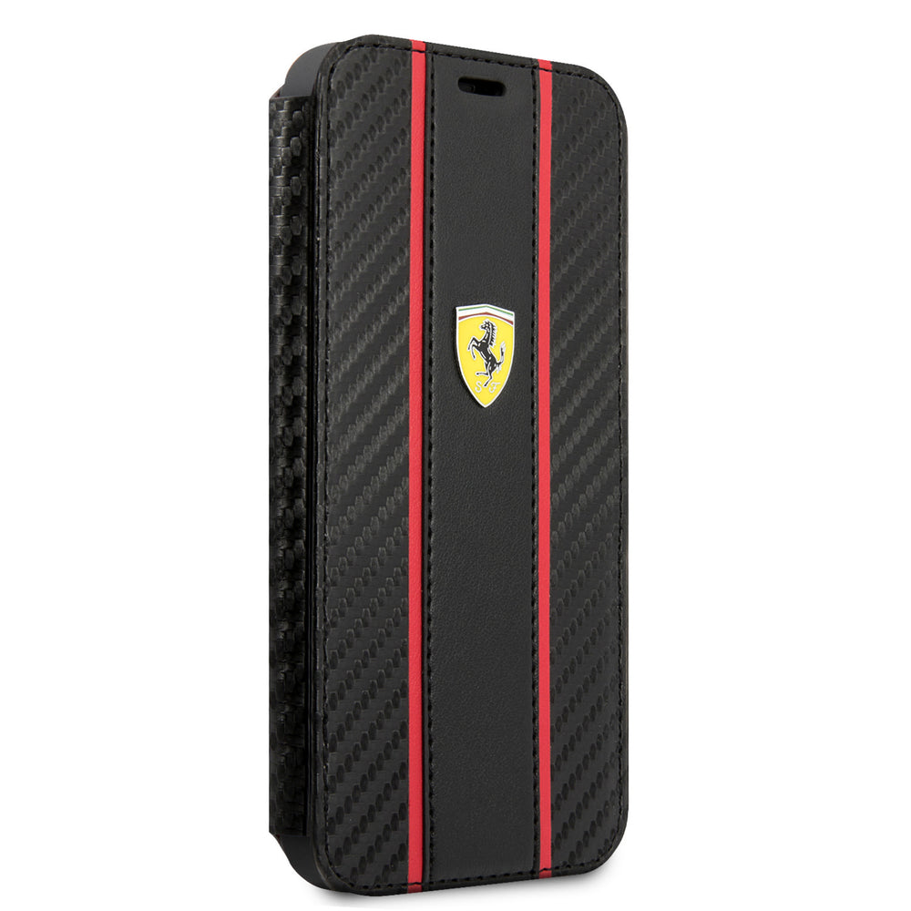Ferrari iPhone 13 Mini Book Case hoesje - Smooth Tire Stripe - Zwart-Hoesjes-Ilumina Benelux