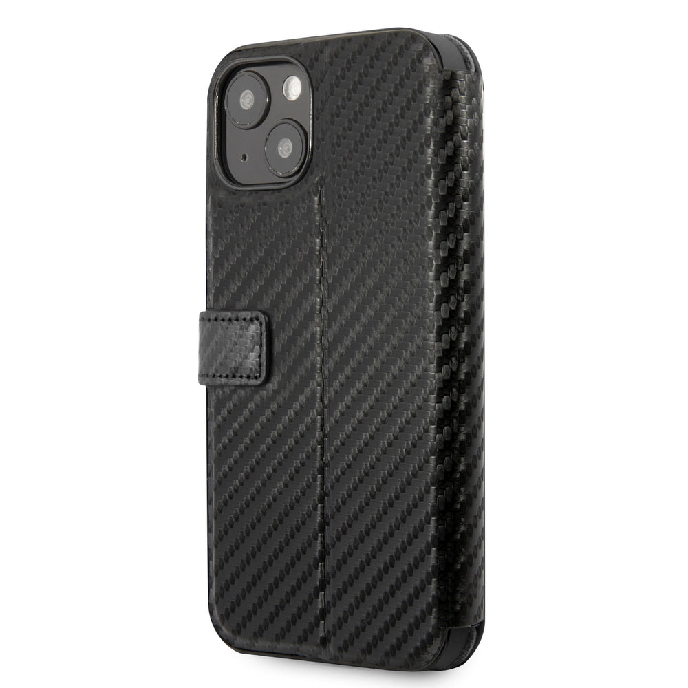 Ferrari iPhone 13 Mini Book Case hoesje - Smooth Tire Stripe - Zwart-Hoesjes-Ilumina Benelux