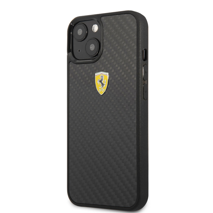 Ferrari iPhone 13 Mini Hardcase Backcover - Carbon - Metal Logo - Zwart-Hoesjes-Ilumina Benelux