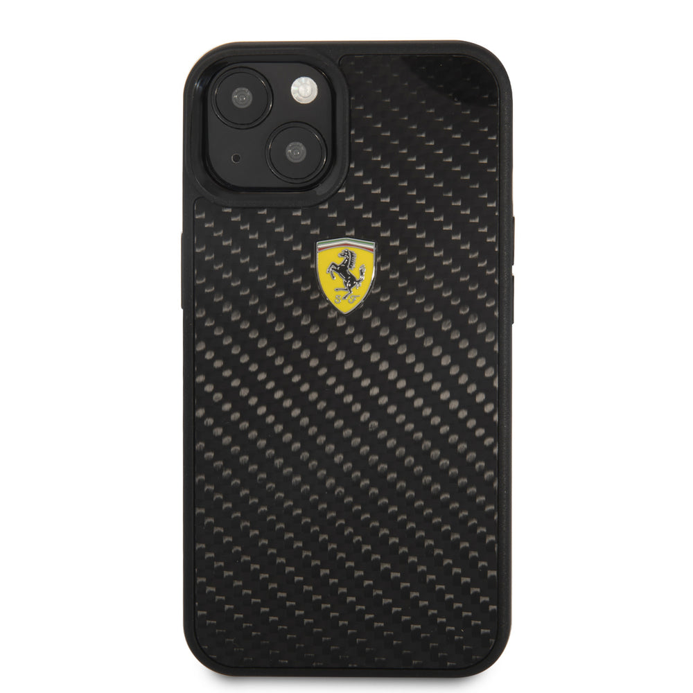 Ferrari iPhone 13 Mini Hardcase Backcover - Carbon - Metal Logo - Zwart-Hoesjes-Ilumina Benelux