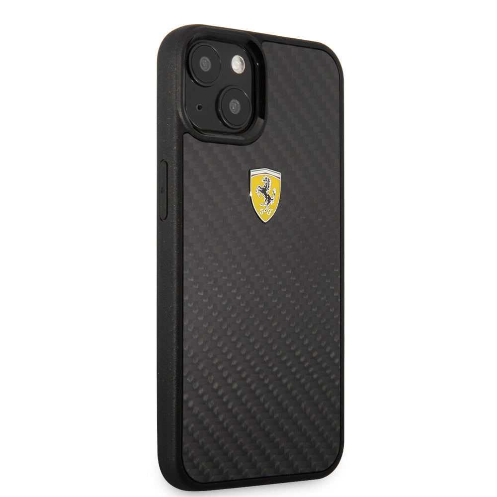 Ferrari iPhone 13 Mini Hardcase Backcover - Carbon - Metal Logo - Zwart-Hoesjes-Ilumina Benelux