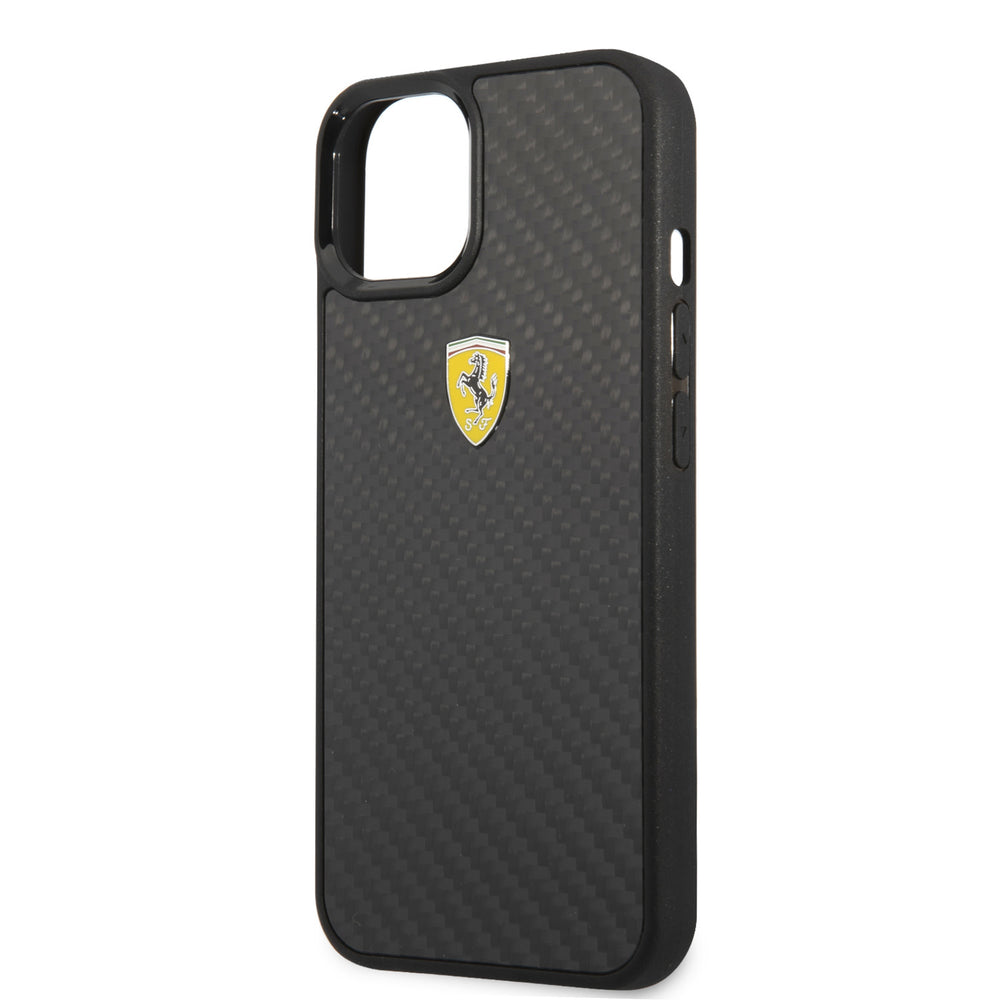 Ferrari iPhone 13 Mini Hardcase Backcover - Carbon - Metal Logo - Zwart-Hoesjes-Ilumina Benelux