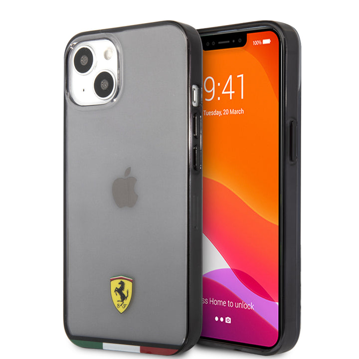 Ferrari iPhone 13 Mini Hardcase Backcover - Italia - Transparent Outline - Zwart-Hoesjes-Ilumina Benelux