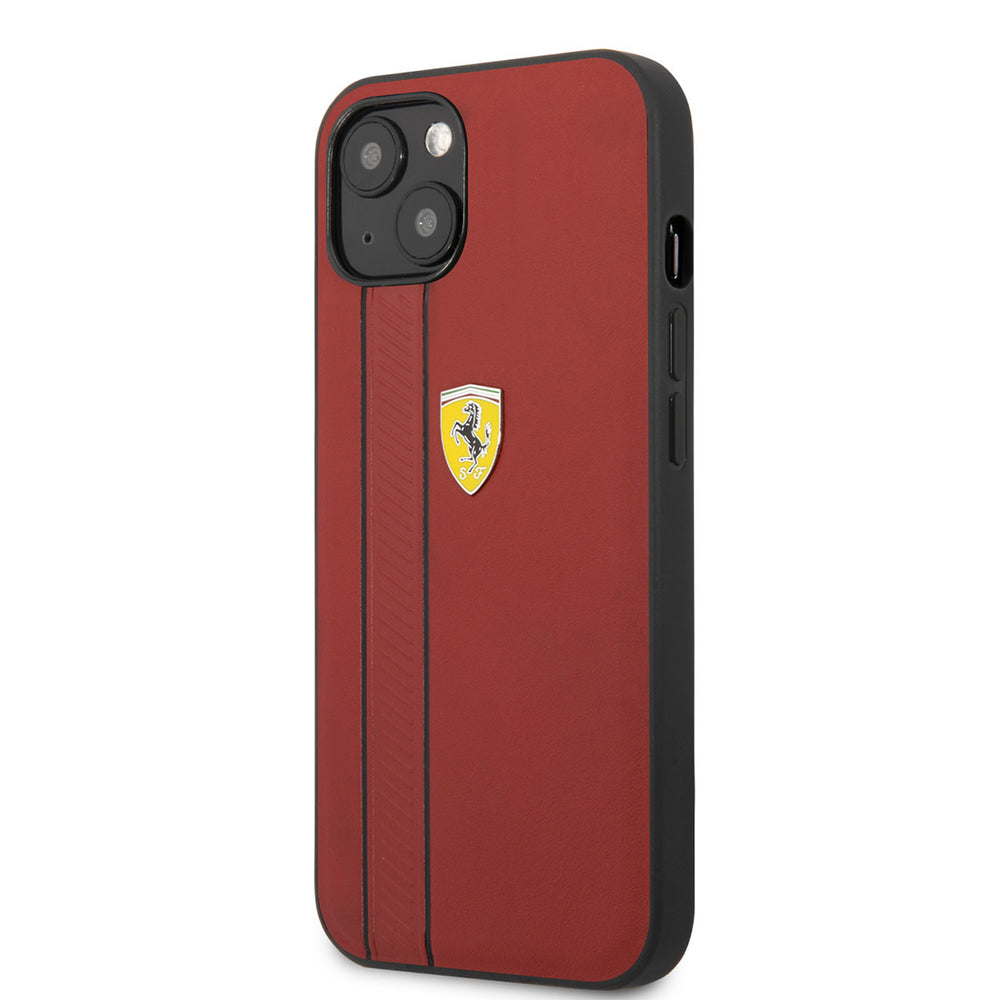Ferrari iPhone 13 Mini Hardcase Backcover hoesje - Debossed Black Stripes - Rood-Hoesjes-Ilumina Benelux
