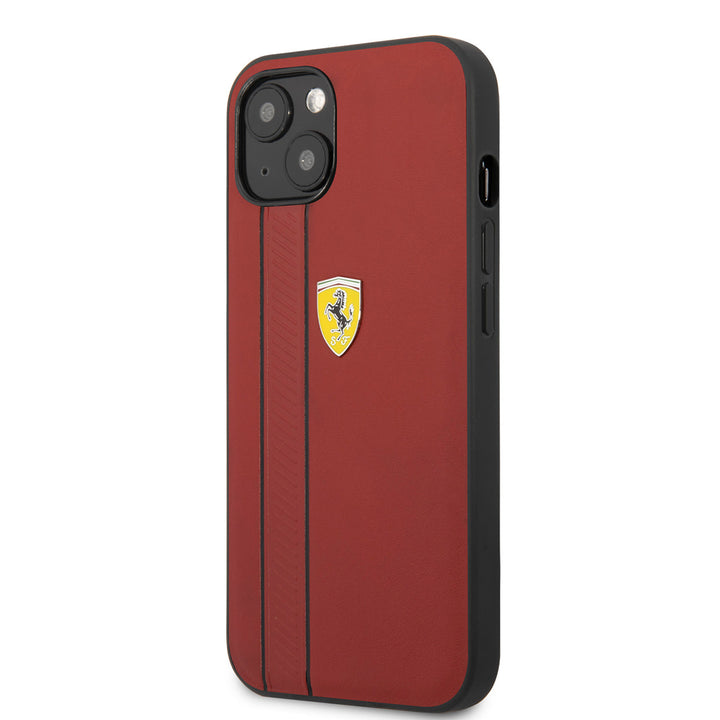 Ferrari iPhone 13 Mini Hardcase Backcover hoesje - Debossed Black Stripes - Rood-Hoesjes-Ilumina Benelux