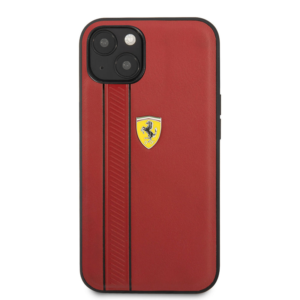 Ferrari iPhone 13 Mini Hardcase Backcover hoesje - Debossed Black Stripes - Rood-Hoesjes-Ilumina Benelux