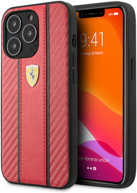Ferrari iPhone 13 Pro Backcover hoesje Central Stripe - Rood-Hoesjes-Ilumina Benelux