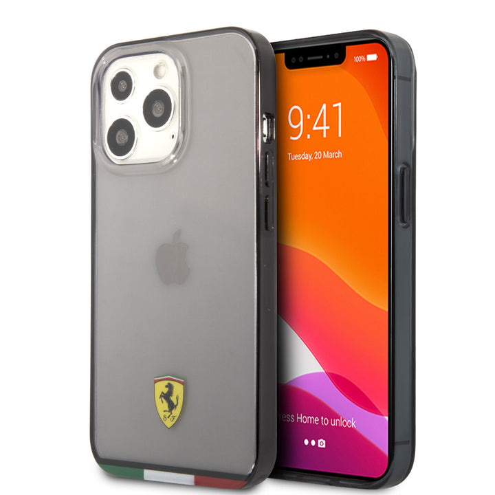 Ferrari iPhone 13 Pro Backcover hoesje - Italia Stripe - Black edges - Transparant-Hoesjes-Ilumina Benelux
