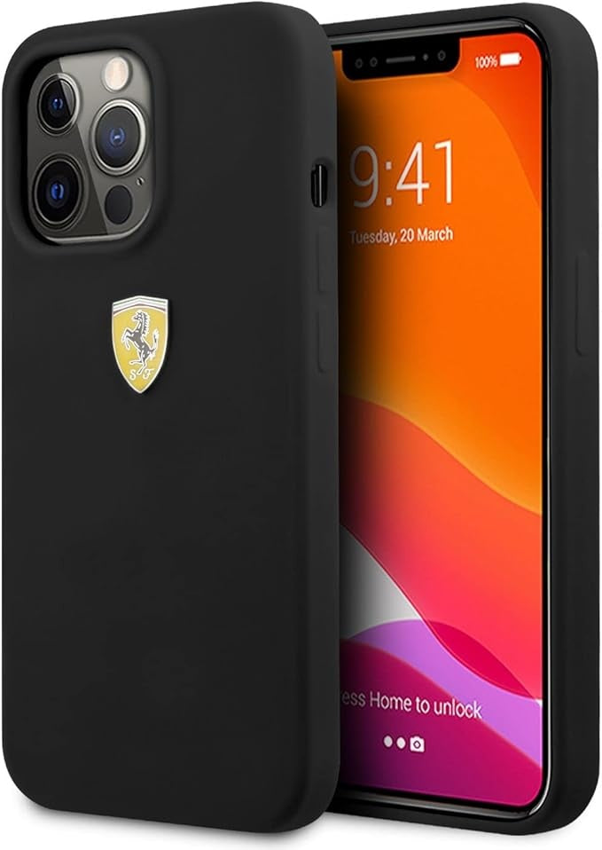 Ferrari iPhone 13 Pro Backcover hoesje Metal Logo - Zwart-Hoesjes-Ilumina Benelux