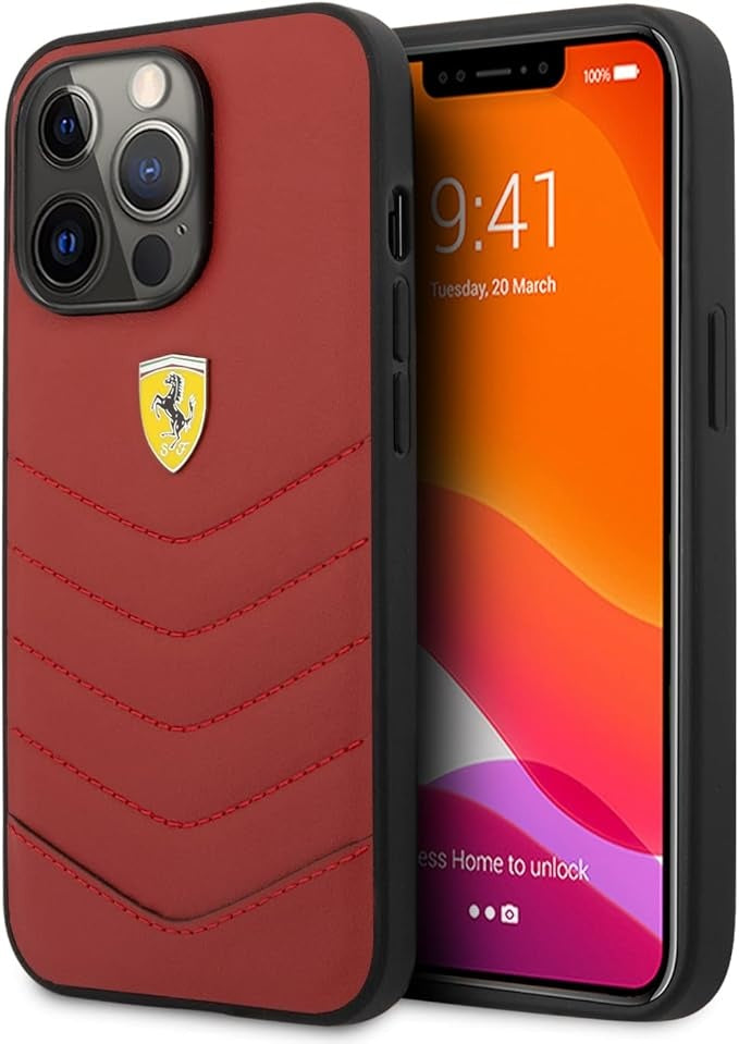 Ferrari iPhone 13 Pro Backcover hoesje Quilted - Rood-Hoesjes-Ilumina Benelux