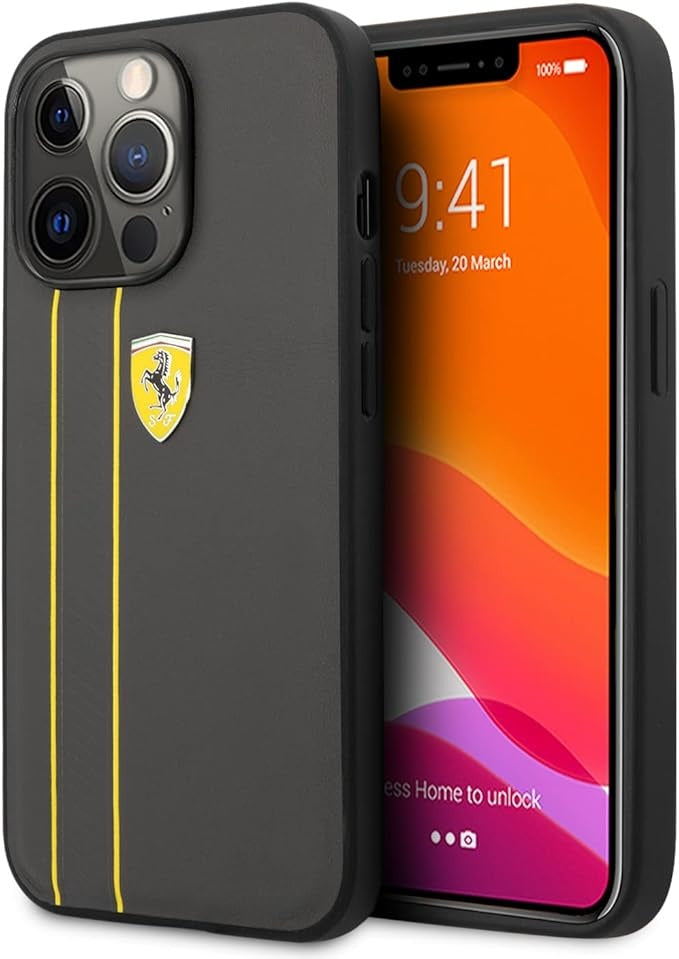 Ferrari iPhone 13 Pro Backcover hoesje Stripes - Geel-Hoesjes-Ilumina Benelux