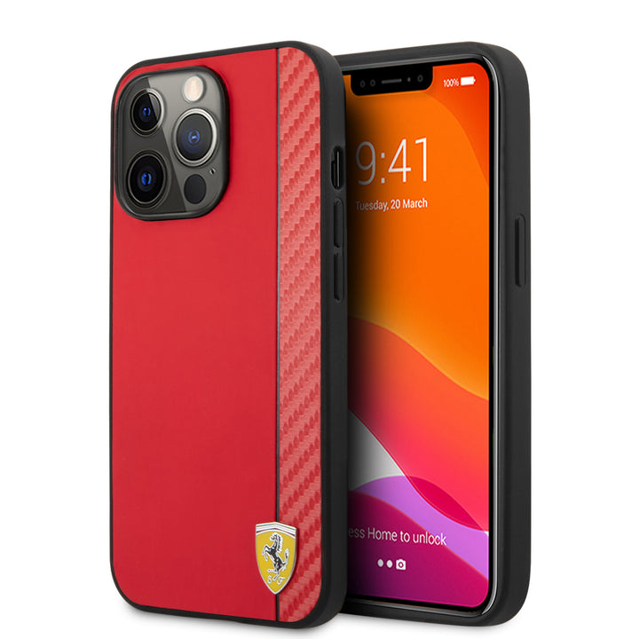 Ferrari iPhone 13 Pro Hardcase Backcover - Carbon - Rood-Hoesjes-Ilumina Benelux
