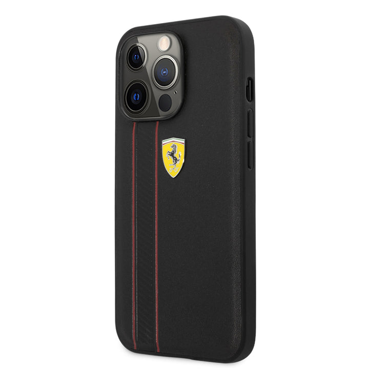 Ferrari iPhone 13 Pro Hardcase Backcover - Debossed Stripes - Zwart-Hoesjes-Ilumina Benelux
