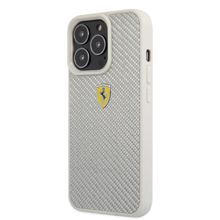 Ferrari iPhone 13 Pro Hardcase Backcover hoesje - Metal Logo - Zilver-Hoesjes-Ilumina Benelux