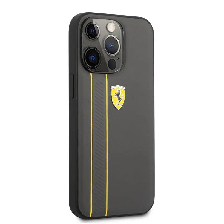 Ferrari iPhone 13 Pro Max Backcover hoesje Lines Grey - Geel-Hoesjes-Ilumina Benelux