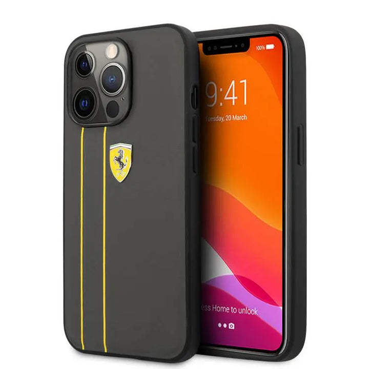 Ferrari iPhone 13 Pro Max Backcover hoesje Lines Grey - Geel-Hoesjes-Ilumina Benelux