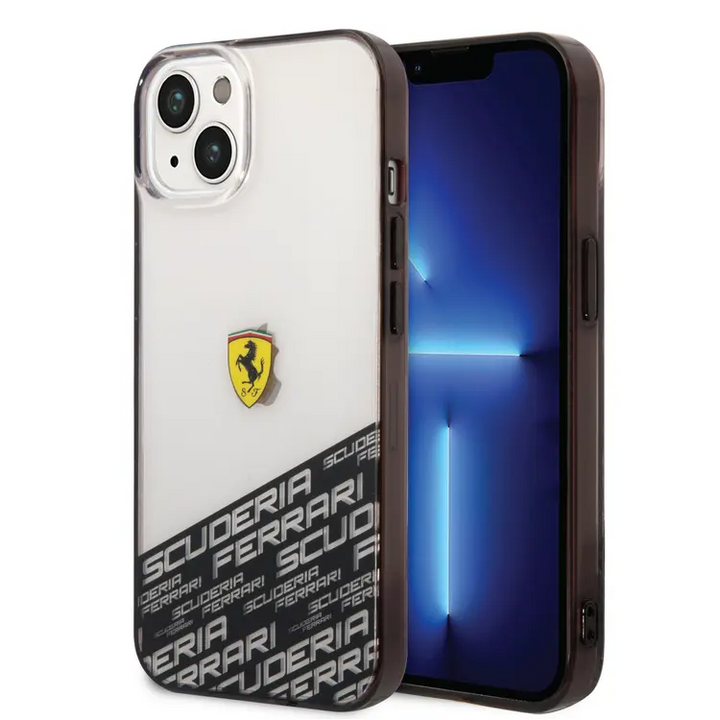 Ferrari iPhone 14 & 13 Backcover hoesje - Bottom Scuderia Allover - Zilver-Hoesjes-Ilumina Benelux