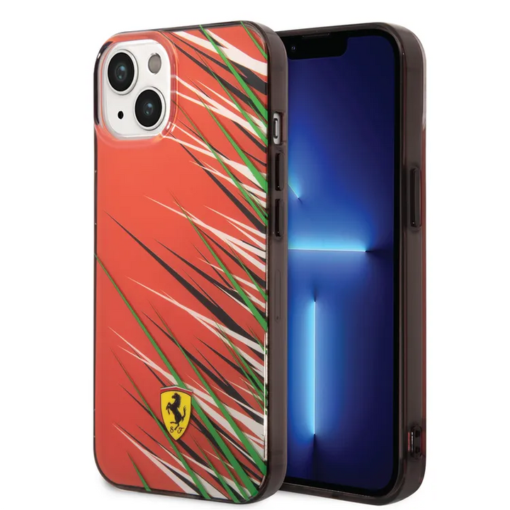 Ferrari iPhone 14 & 13 Backcover hoesje - Double Layer Grass Print - Rood-Hoesjes-Ilumina Benelux