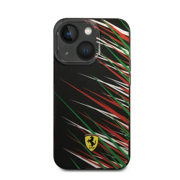 Ferrari iPhone 14 & 13 Backcover hoesje - Double Layer Grass Print - Zwart-Hoesjes-Ilumina Benelux