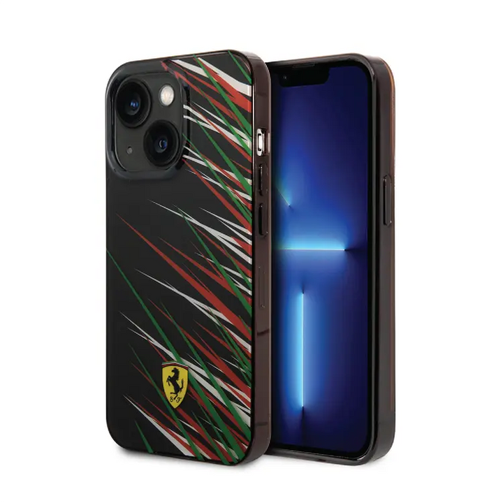 Ferrari iPhone 14 & 13 Backcover hoesje - Double Layer Grass Print - Zwart-Hoesjes-Ilumina Benelux