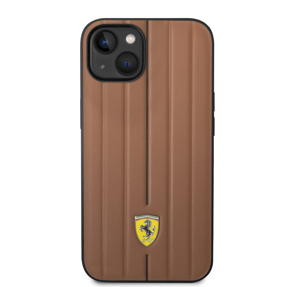 Ferrari iPhone 14 & 13 Backcover hoesje - Embossed Stripes - Camel-Hoesjes-Ilumina Benelux