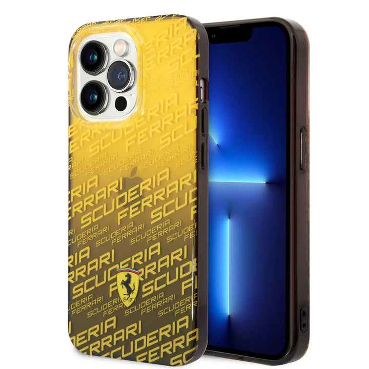 Ferrari iPhone 14 & 13 Backcover hoesje - Scuderia Allover - Dyed Bumper - Geel-Hoesjes-Ilumina Benelux